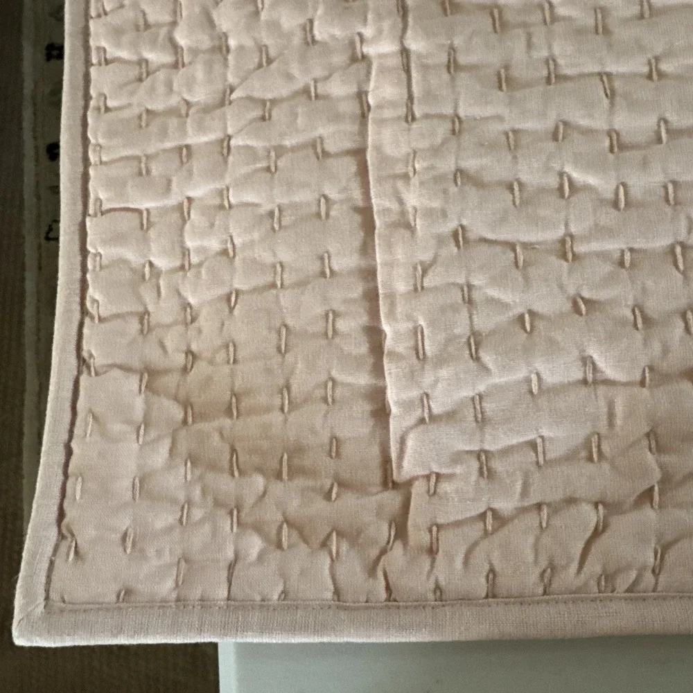 Pottery Barn Euro Pick Stitch Quilted Pink Sand Pillow Sham Linen Cotton Tie 36